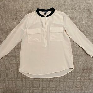 {Vince} Contrast Trim Buff Silk Blouse | Black + Cream ~ Size 2